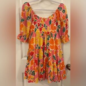 Flying Tomato Dress Sz M Pink Too Trendy Multi-color Floral Design Lined Top